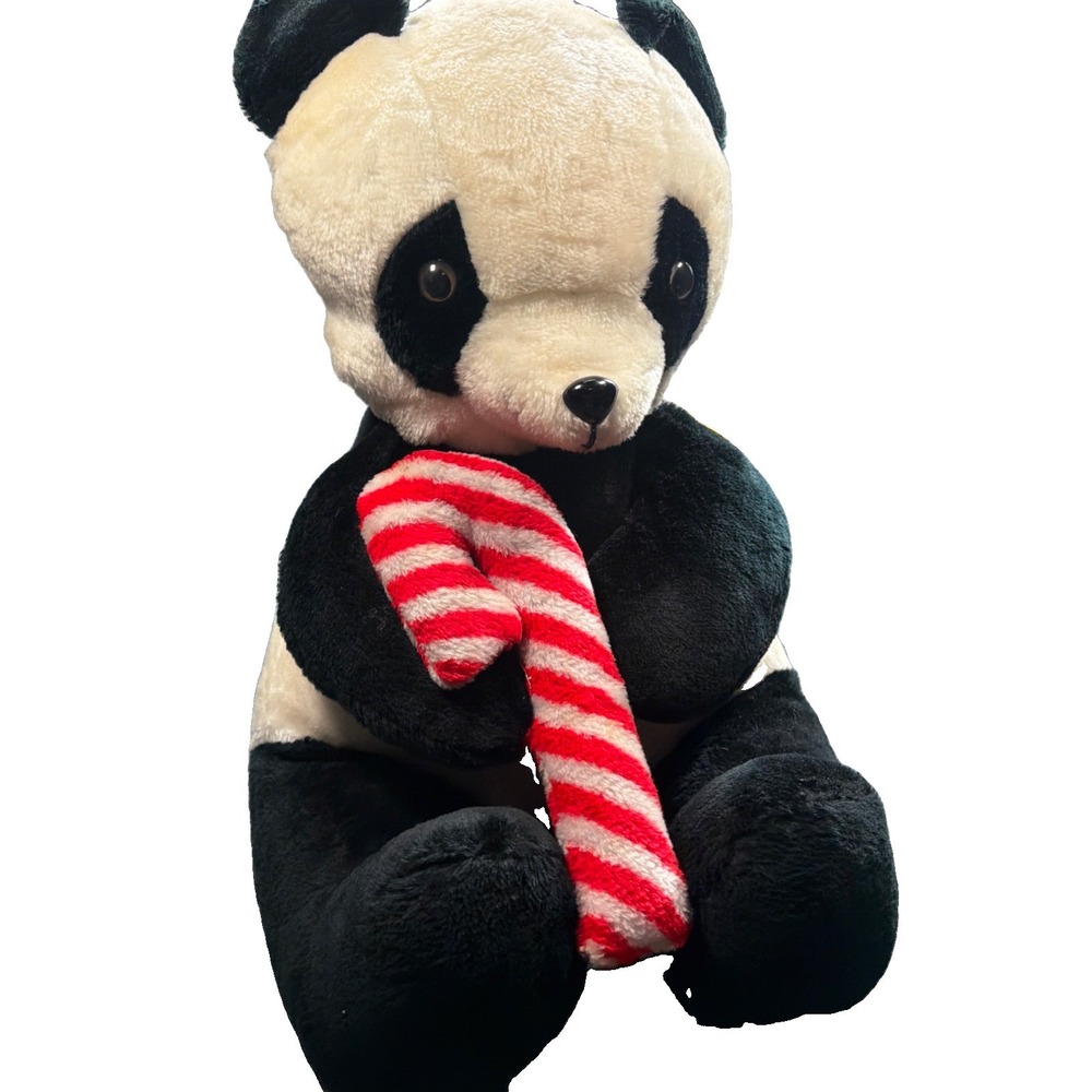 Vintage 1984 PANDA Plush LARGE 19" Tall Sitting Candy Cane VTG Black White Rare!